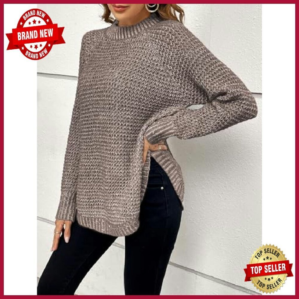 Chunky Waffle Knit Pullover Sweater Loose Fit Long Sleeve Crewneck - Picture 6 of 8